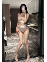 過激 セパレート セットアップ 【純白/ホワイト】 ラダースリット 穴あき 胸開き へそ出し ハイウエスト メッシュ セクシー ランジェリー フリーサイズ F852【おとなの安心通販】