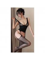 過激 ボディストッキング ガーター 一体型 【着たままプレイ】 幾何学柄 網タイツ セクシー ランジェリー 全身タイツ 穴あき フリーサイズ F361【おとなの安心通販】