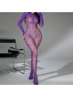 【過激ランジェリー】肌に絡みつく妖艶パープル・背徳の総レース全身タイツ 透け透けシースルーボディスーツ セクシー エロF827【おとなの安心通販】